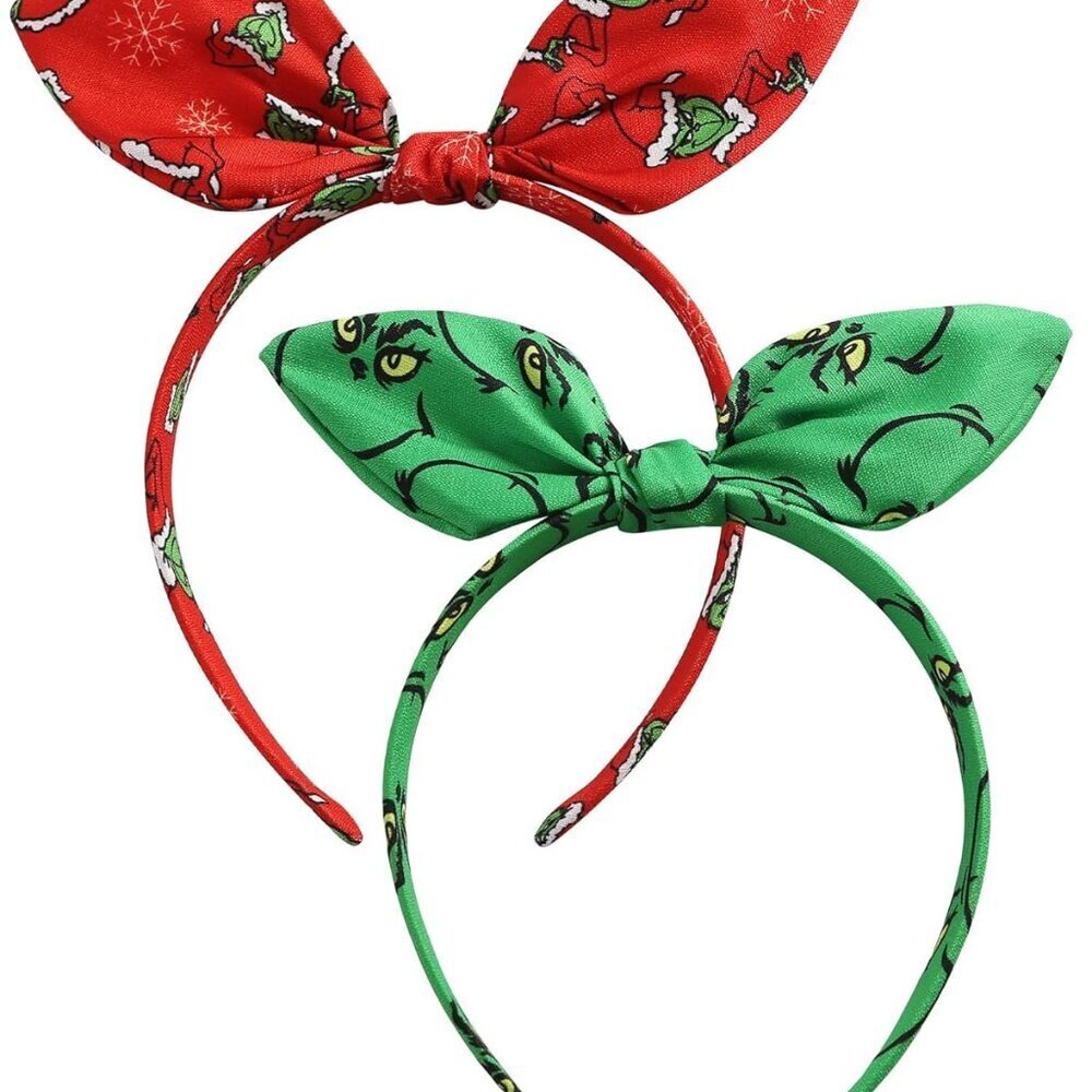 2PCS Christmas Bow Headbands Green Monster Knotted Halloween Party Gift